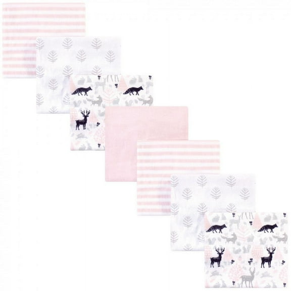 Hudson Baby Infant Girl Cotton Flannel Receiving Blankets Bundle, Linocut Woodland Girl, One Size