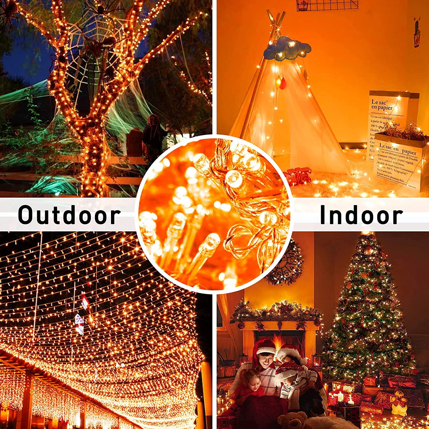 JMEXSUSS 600 LED Thanksgiving Lights Outdoor, 8 Modes Orange Christmas Lights Plug in, Orange String Lights Clear Wire for Fireplace, House, Yard, Halloween Christmas Thanksgiving Decorations