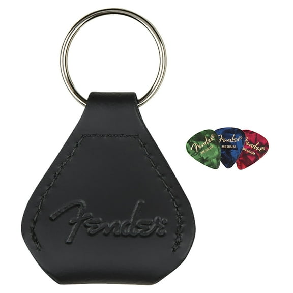 Fender Leather Pick Holder Keychain Bundle with Picks