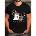 thumbnail image 1 of Halloween T-shirt, 100% cotton crew neck short sleeves with ghost and pumpkin patterns, casual top, regular version, all season wear, machine washable, 1 of 6