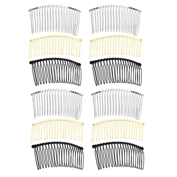 NUOLUX 12pcs 20 Teeth Hair Clip Combs Fancy DIY Metal Wire Hair Side Combs (Golden White K Black)