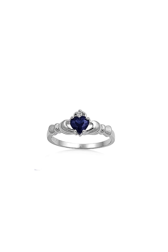 Claddagh Benediction Simulated Sapphire Cubic Zirconia Ring Sterling Silver 925 Size 11