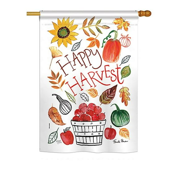 Breeze Decor BD-HA-H-113073-IP-BO-DS02-US 28 x 40 in. Seasonal Harvest & Autumn Impressions Decorative Vertical House Flag - Happy Harvest Fall