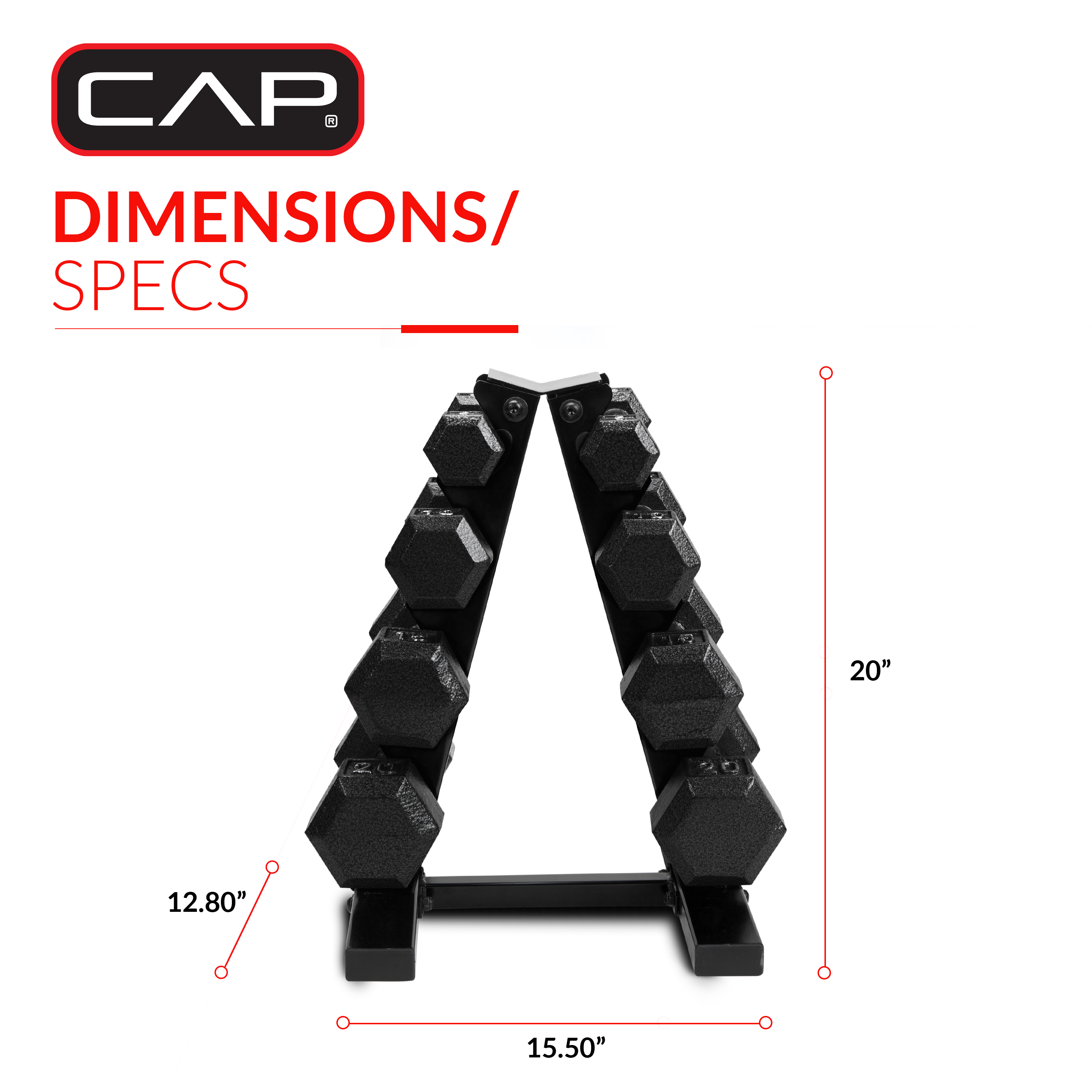 Cap Barbell 100 lb Cast Iron Hex Dumbbell Weight Set with Rack photo 6