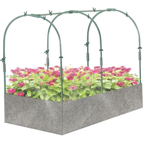 4 x 2 x 1 FT Felt Raised Garden Bed Kit 118 * 78in Garden Mesh Netting Kit with 6Pcs PVC Hoops Protection Net Fabric Raised Bed Set for Vegetables Plants Fruits Flowers