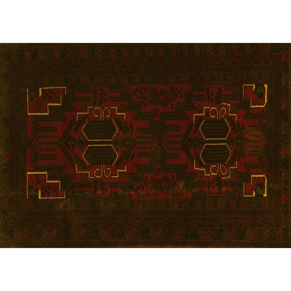 Ahgly Company Machine Washable Indoor Rectangle Persian Yellow Traditional Area Rugs, 5' x 7'