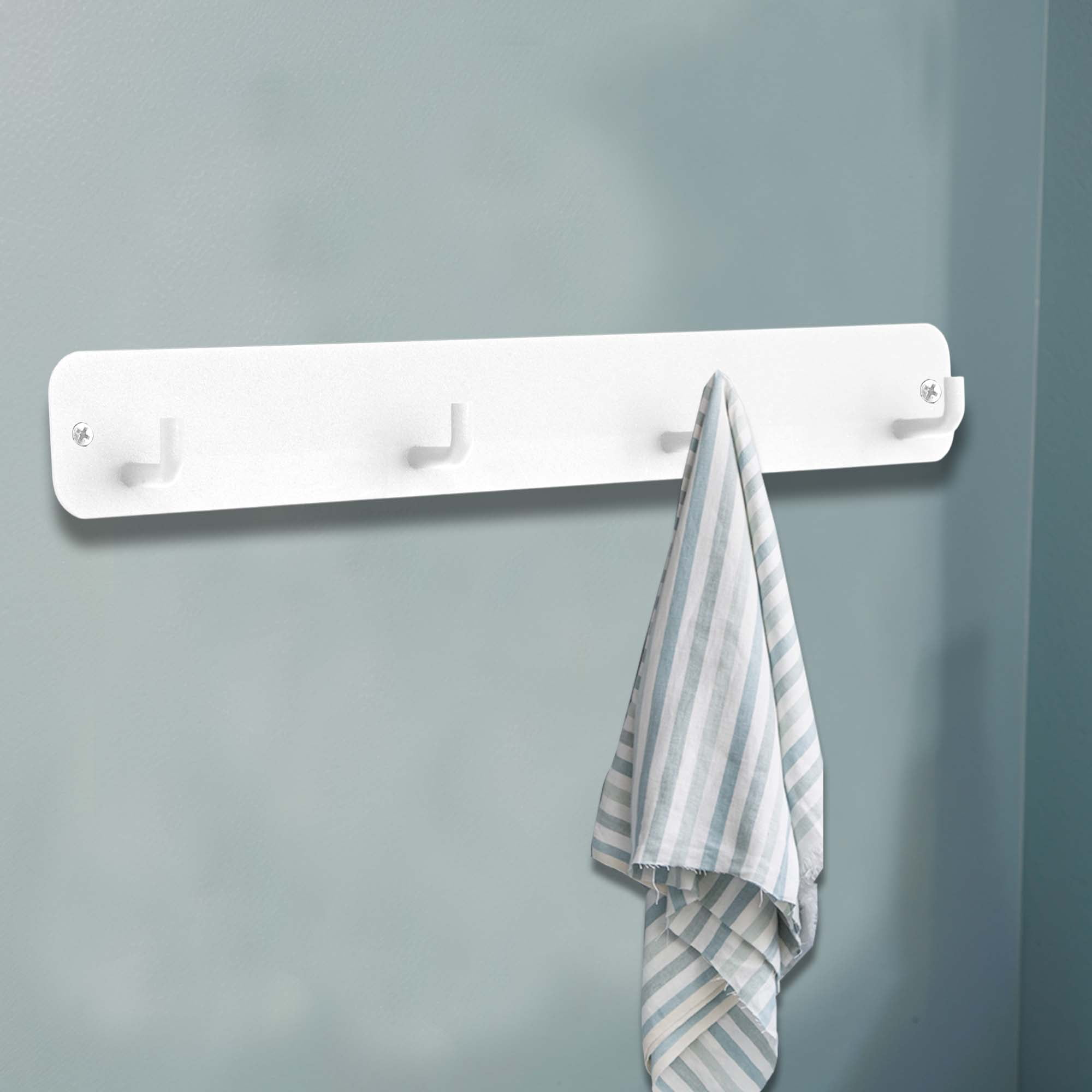 Unique Bargains Coat Rack Wall Mount Hooks for Hanging White 11.02"x1.57"x0.12" 2 Pcs
