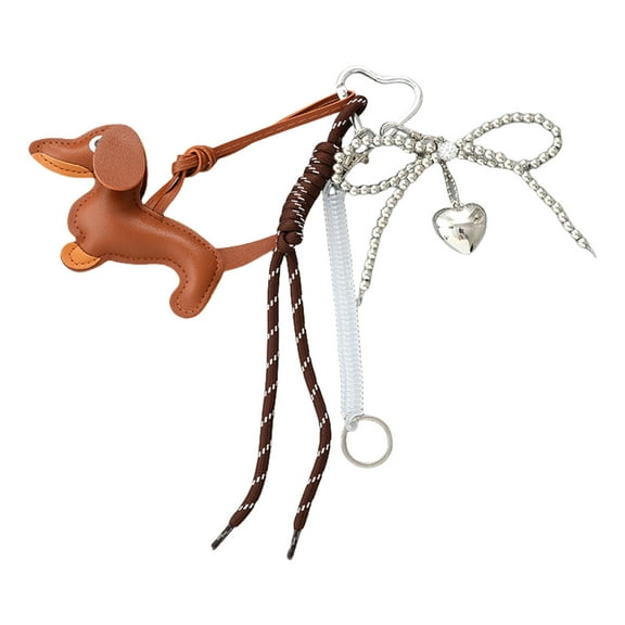 RUISINERY Sausage Dog Keychain Bows Keying Pendant Car Key Chain Hanging Ornaments PU Keyholders Bag Charm Decorations