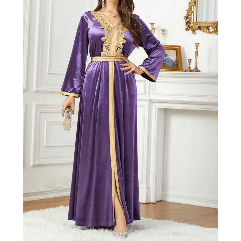 Kaftan Caftan Women Robe Elegant Turkish Moroccan Dress Autumn abaya Long  Sleeve Split Women Wear Embroidery Velvet Dress - AliExpress
