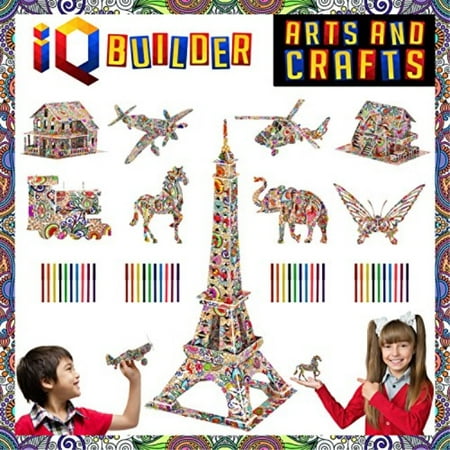 iq builder | fun creative diy arts and crafts kit | best toy gift for girls and boys age 8 9 10 11 12 year old | educational art building painting coloring 3d puzzle project set for kids and (Best Art Painting Websites)