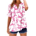 thumbnail image 2 of Odbmxy V-Neck Shirts for Women Summer Short Sleeve Womens Tops Pink Graphic Loose Leisure Festival Breast Cancer Button Tops, 2 of 4