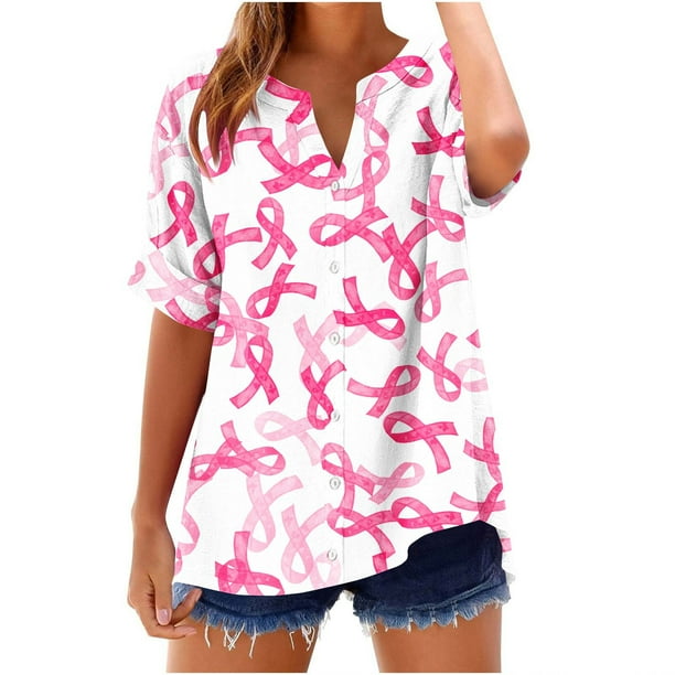 Vestidos Casuales Para Mujer, Blusas De Mujer De Moda Camiseta holgada de verano de manga corta con cuello en V y botones para mujer