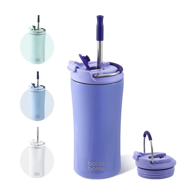 Vaso Térmico para Café BOTTLE BOTTLE 350ml con Tapa Dual y Popote Morado