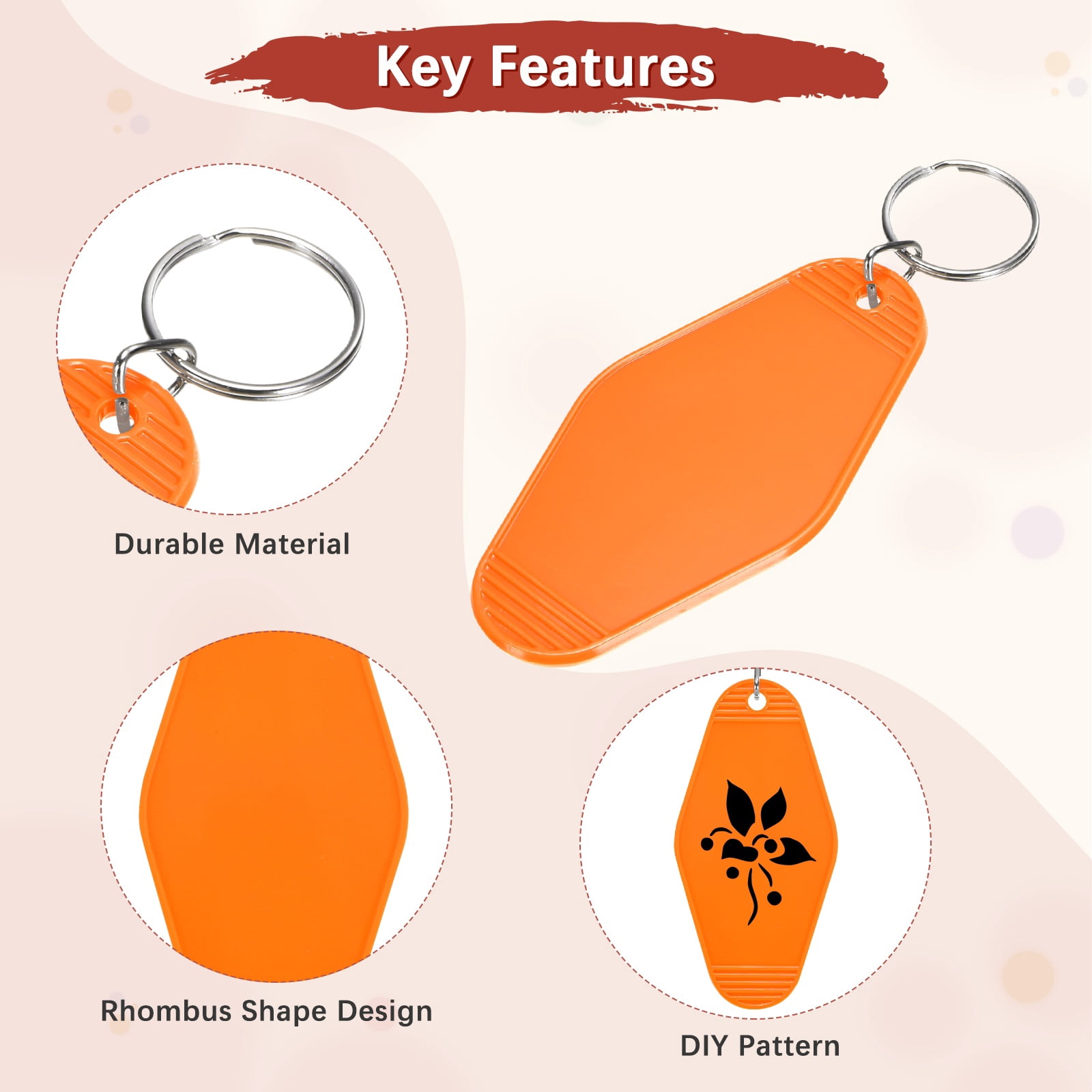 Blank Hotel Keychain Tags [30PCS] - Plastic Rhombus Blank Motel Keychain for Luggage Labels [Orange] Vintage Key Tags