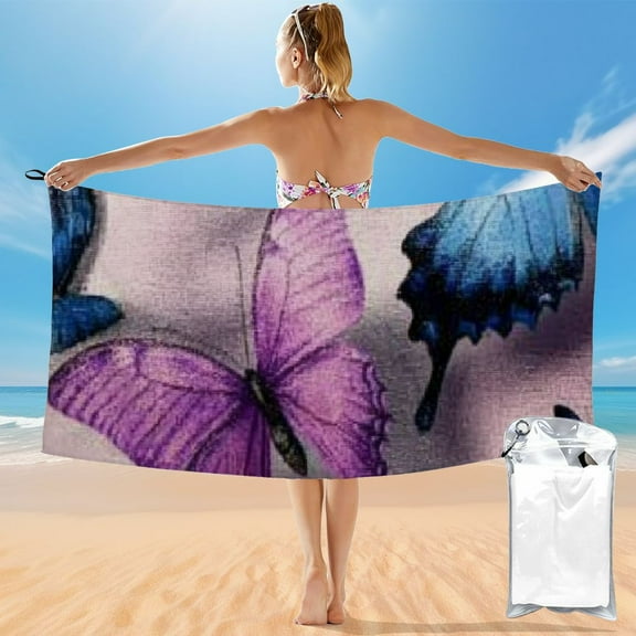 Bciig Butterflies Purple Blue Quick Dry Towel Graphic Beach Towel 27.5x55in Super Absorbent Lightweight Towel for Travel Kids Adults Unique Bath Gift 55x27.5in