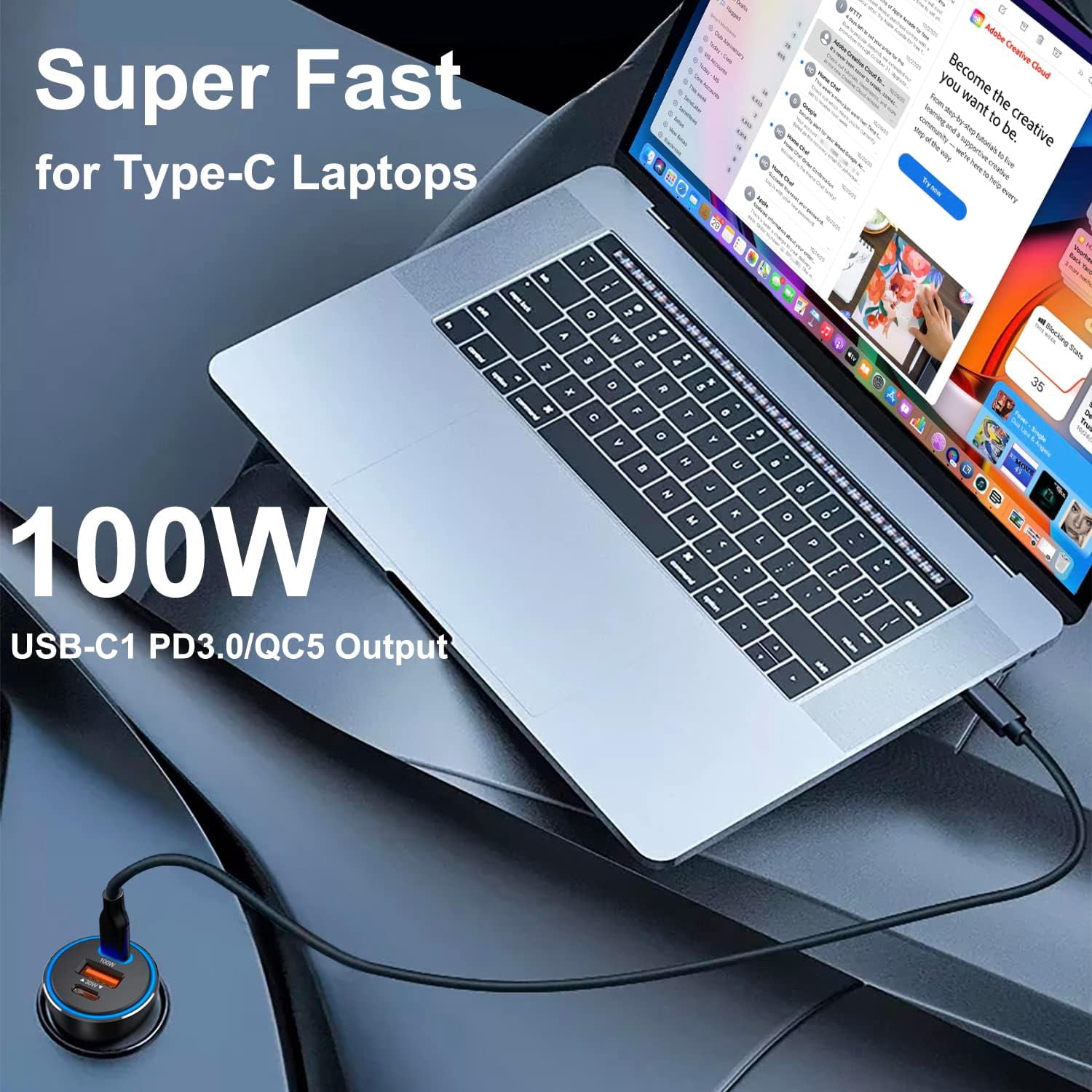 130W USB C Car Fast Charger with 100W Cable,PD 100W PPS 45W QC5 30W Cigarette Lighter Type C Charger for iPad Pro MacBook Pro Air Laptop iPhone 15 14 13 Pro Max Plus Samsung S23 Ultra S22 S21