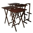 thumbnail image 6 of PJ Wood Folding Wooden TV Tray Tables w/ Collapsible Storage Rack, Walnut Brown, 5 Pc Set, 6 of 10
