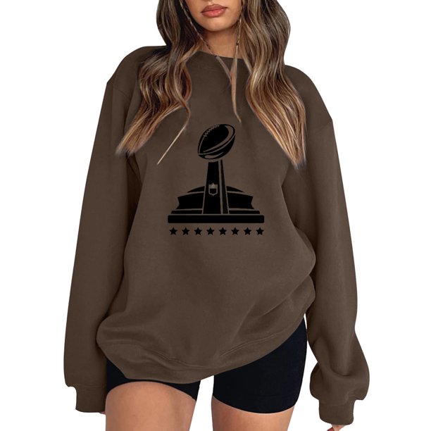 Gibobby Sudadera oversize mujer Sudaderas Camisa de Cuello Redondo Sólido de Manga Larga para Mujer atlético(Marrón,XG)