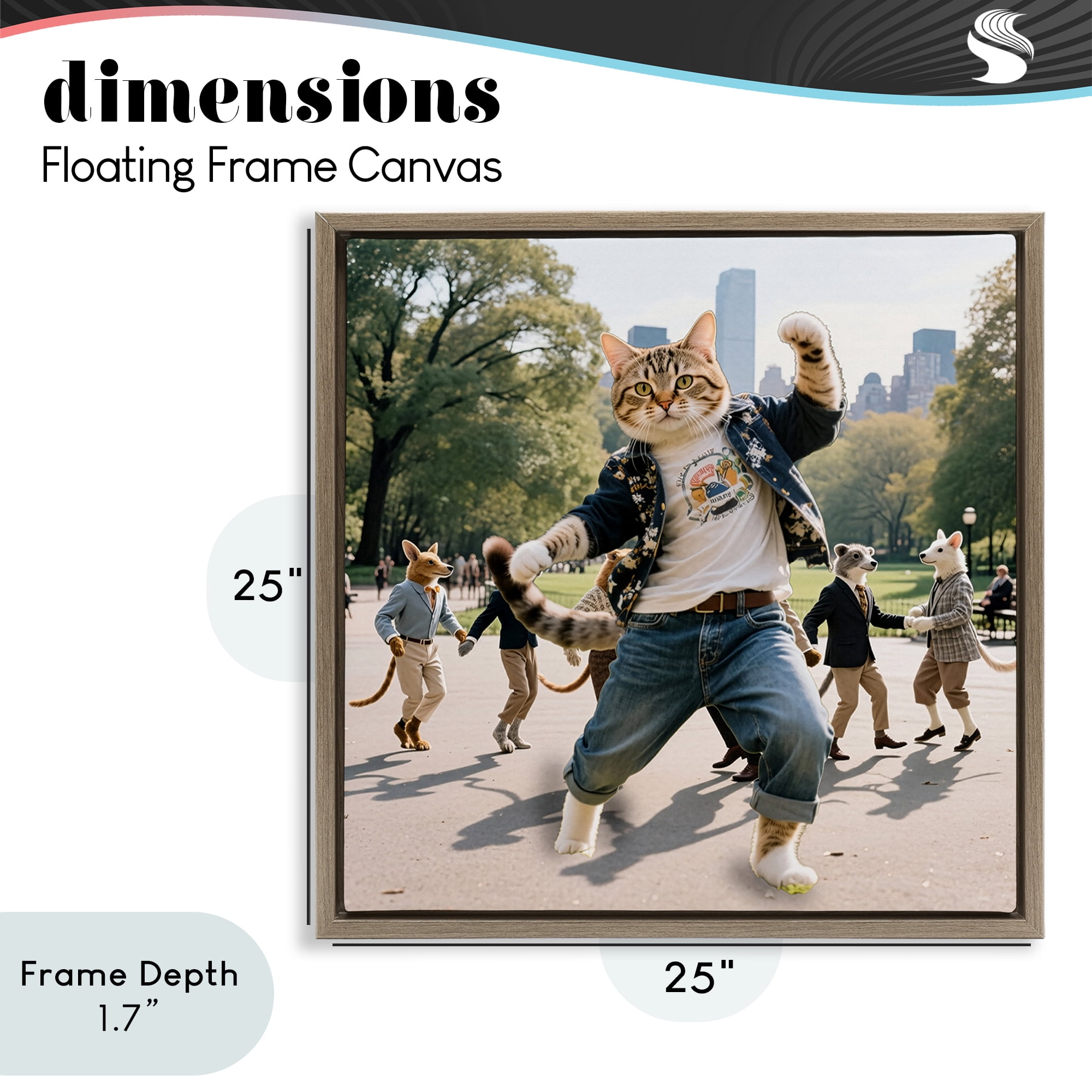 Stupell Industries Stylish Cat Dancing in Park Brown Framed Floater Canvas Wall Art, design by CAD Designs