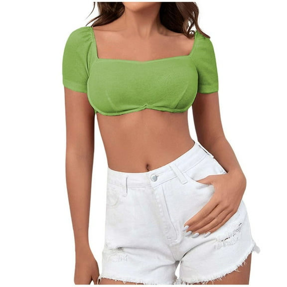 DuoJiaJ Women Fashion Soild Print Short Sleeve Top Lingerie Underwear With Bra Pads Sports Bras for Women Green