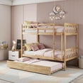 thumbnail image 2 of VECELO Bunk Bed with Trundle,Twin Over Twin Bunk Beds with Sided Ladder and Full-Length Guardrail, Heavy Duty Wood Bunk Bed Built-in Ladder, Natural, 2 of 10