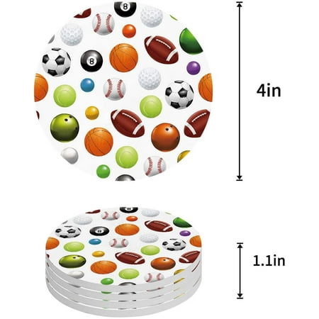 

KXMDXA Baseball Set of 4 Round Coaster for Drinks Absorbent Ceramic Stone Coasters Cup Mat with Cork Base for Home Kitchen Room Coffee Table Bar Decor