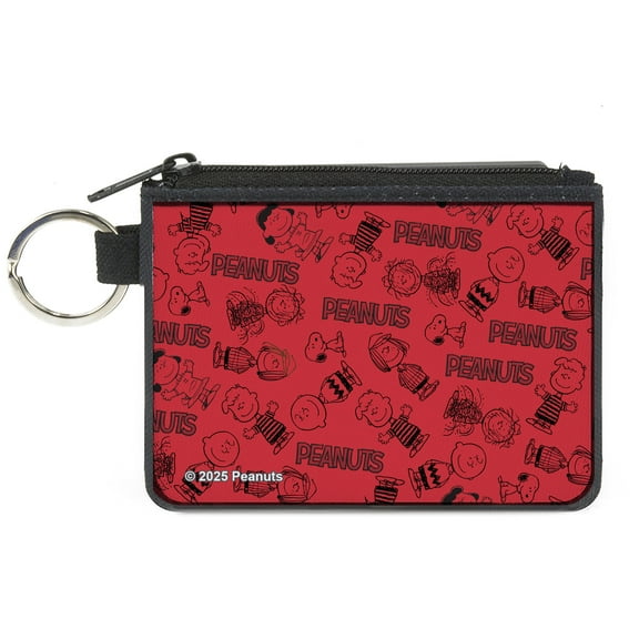 Peanuts Wallet, Coin Purse, Peanuts Gang Six Character and Title Logo Collage Red Black, Canvas