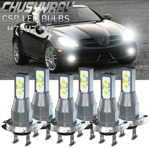 6X H7 LED Headlight Fog Light Combo Bulbs for Mercedes-Benz R350 2006-2010 White
