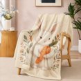 thumbnail image 3 of SPXUBZ Cute White Bunny Holding Carrot Botanical Art Flannel Throw Blanket Soft Warm Cozy Fleece Blanket for Kids Girls Bed Couch, 3 of 3