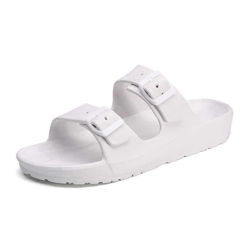 Womens Flat Sandals Comfort Footbed Adjustable Slides Double Buckle Slip on EVA Slippers 