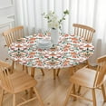 thumbnail image 3 of Allover Floral Pattern Tablecloth with Elastic Edge, Reusable Round Cover for Kitchen or Garden Use, Water-Resistant Polyester, Fits 44-52 Inch Table, 3 of 6