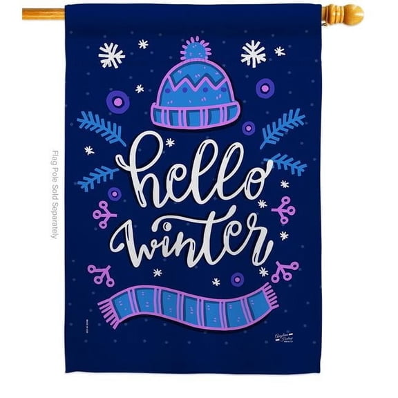 Angeleno Heritage H137258-BO 28 x 40 in. Hello Winter House Flag with Wonderland Double-Sided Decorative Vertical Flags Decoration Banner Garden Yard Gift