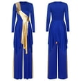 thumbnail image 2 of Haitryli Womens Church Worship Dance Outfit Long Sleeve Metallic Lyrical Dance Dress With Wideleg Blue S, 2 of 7