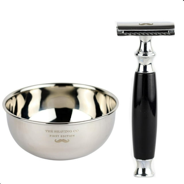 Kit Afeitado Rastrillo Negro + Vasija Acero The Shaving Co amarillo 1