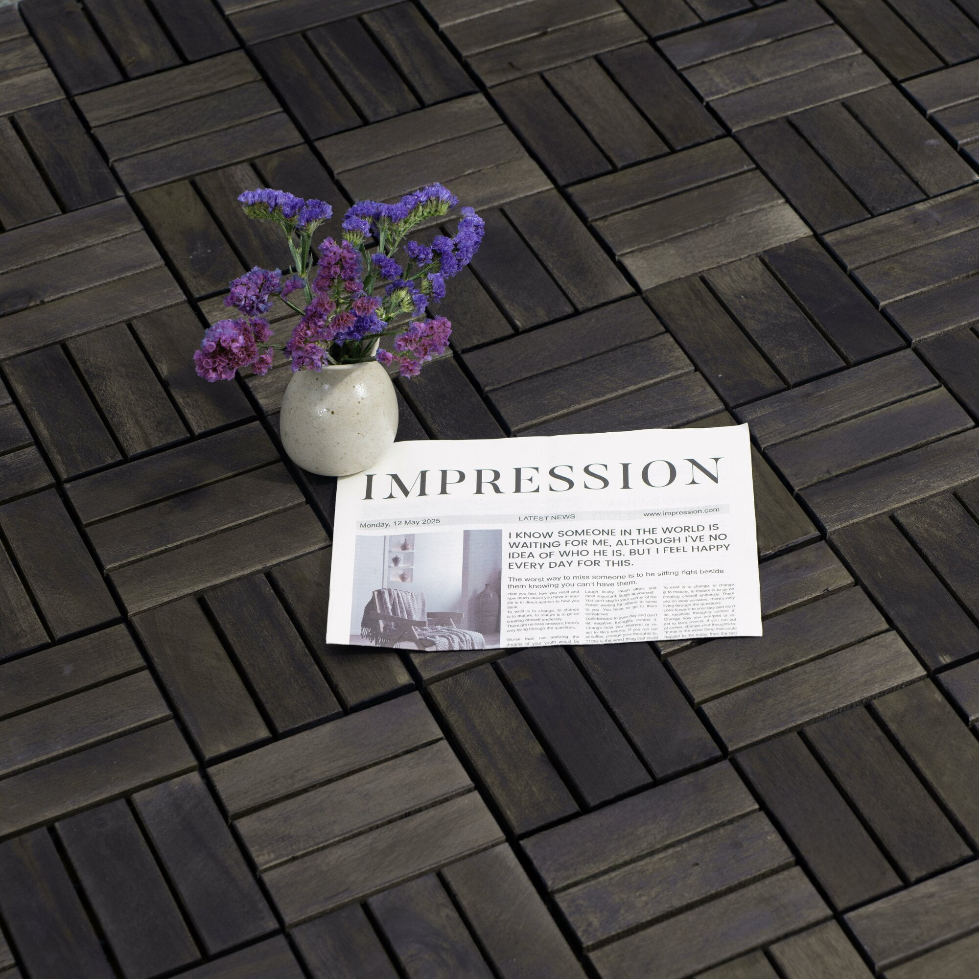 Yoneston 30PCS Acacia Wood Interlocking Deck Tiles, Waterproof Outdoor Flooring 12" x 12" Square Checker Pattern for Patio, Bancony, Pool Side, Garden, Black