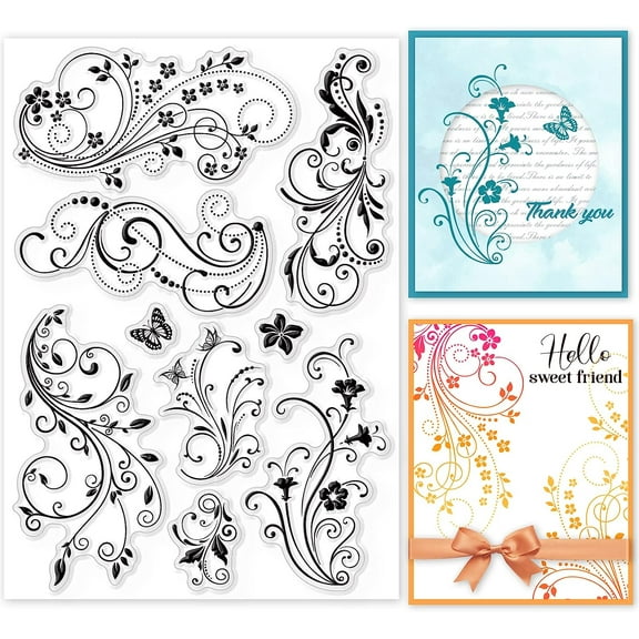 Flower Vine Lace Clear Stamps Decorative Flourish Butterfly Silicone Stamp Seals for DIY