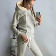thumbnail image 4 of IROINNID Tracksuit For Women 2 Pieces Set Reduced Women Fashion Solid Color Casual Sweatshirt Fleece Leather Patch Sweatshirt Two-Piece Set Jogging Suit,Gray, 4 of 7