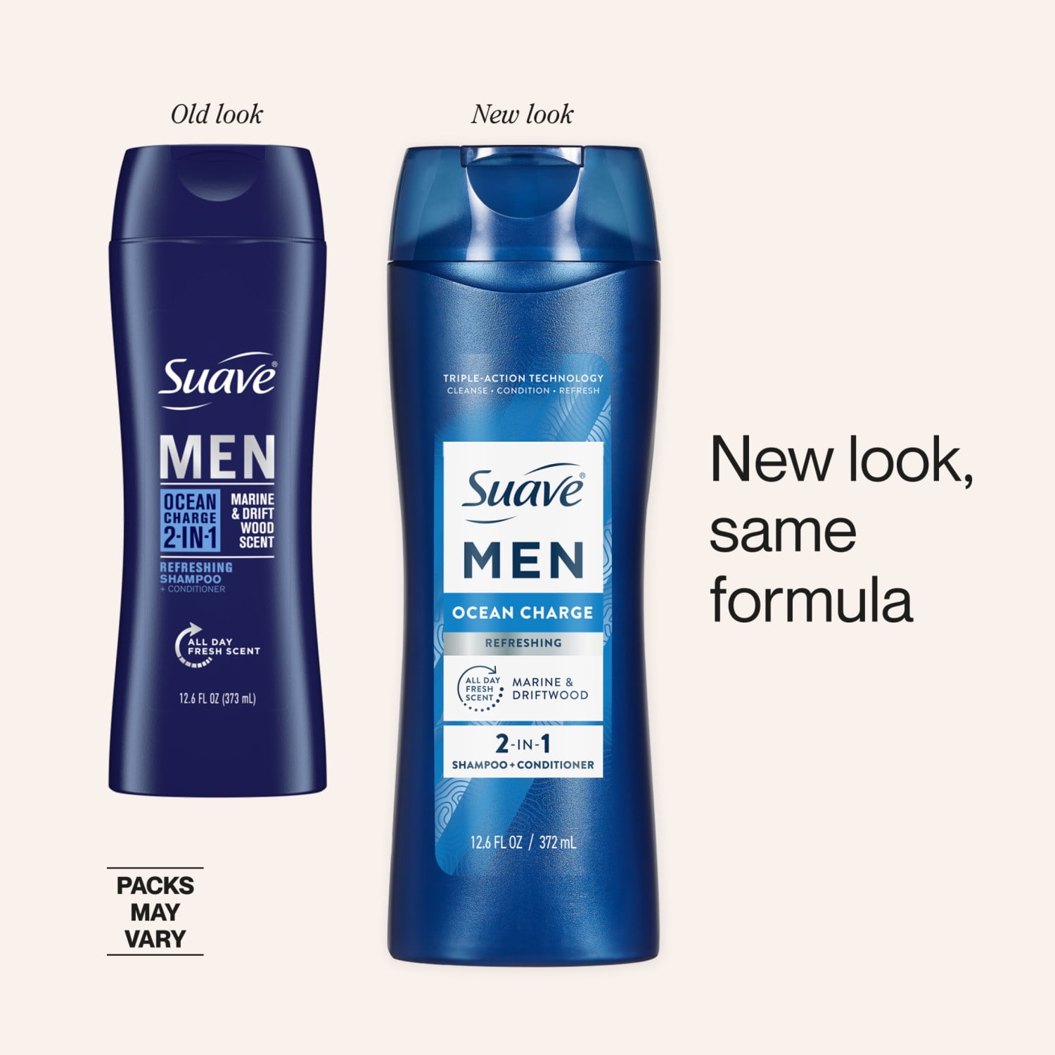Suave Men Ocean Charge 2-in-1 Refreshing Shampoo & Conditioner with Pro Vitamin B5, 12.6 FL OZ