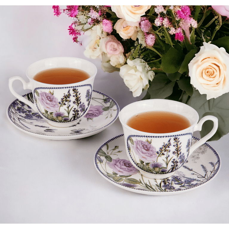 STPgoods Lavender Bone China Tea Cup and Saucer Set for 1 in STPgoods Lavender Bone China Tea Cup and Saucer Set for 1 in