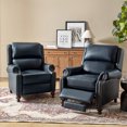 thumbnail image 5 of Mid-century Genuine Leather Pushback Recliner Chair with Nailhead Trim Navy, 5 of 8