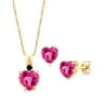 Gem Stone King 3.47 Ct Pink Created Sapphire 18K Yellow Gold Plated Silver Pendant Earrings Set
