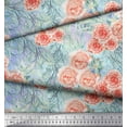 thumbnail image 2 of Soimoi Tissu en Velours Rose Imprimé Feuilles & Roses au Mètre 58 Pouces de Large, 2 of 3