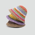 thumbnail image 4 of SikaFu Japanese Instagram Rainbow Straw Knitted Hat Summer Outage Sunscreen Bucket Hat Beach Big Eaves Show Face Small Knitted Fisherman Hat, 4 of 9