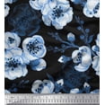 thumbnail image 1 of Soimoi Blue Polyester Crepe Fabric Pink Floral Decor Fabric Printed BTY 52 Inch Wide, 1 of 1