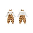 thumbnail image 2 of RUINIXCW Newborn Baby Girl Thanksgiving Outfit Infant Baby Girls Fall Winter Clothes Ribbed Romper Turcky Print Long Sleeve Fake 2-Pieces Patchwork Jumpsuit Headband, 2 of 9
