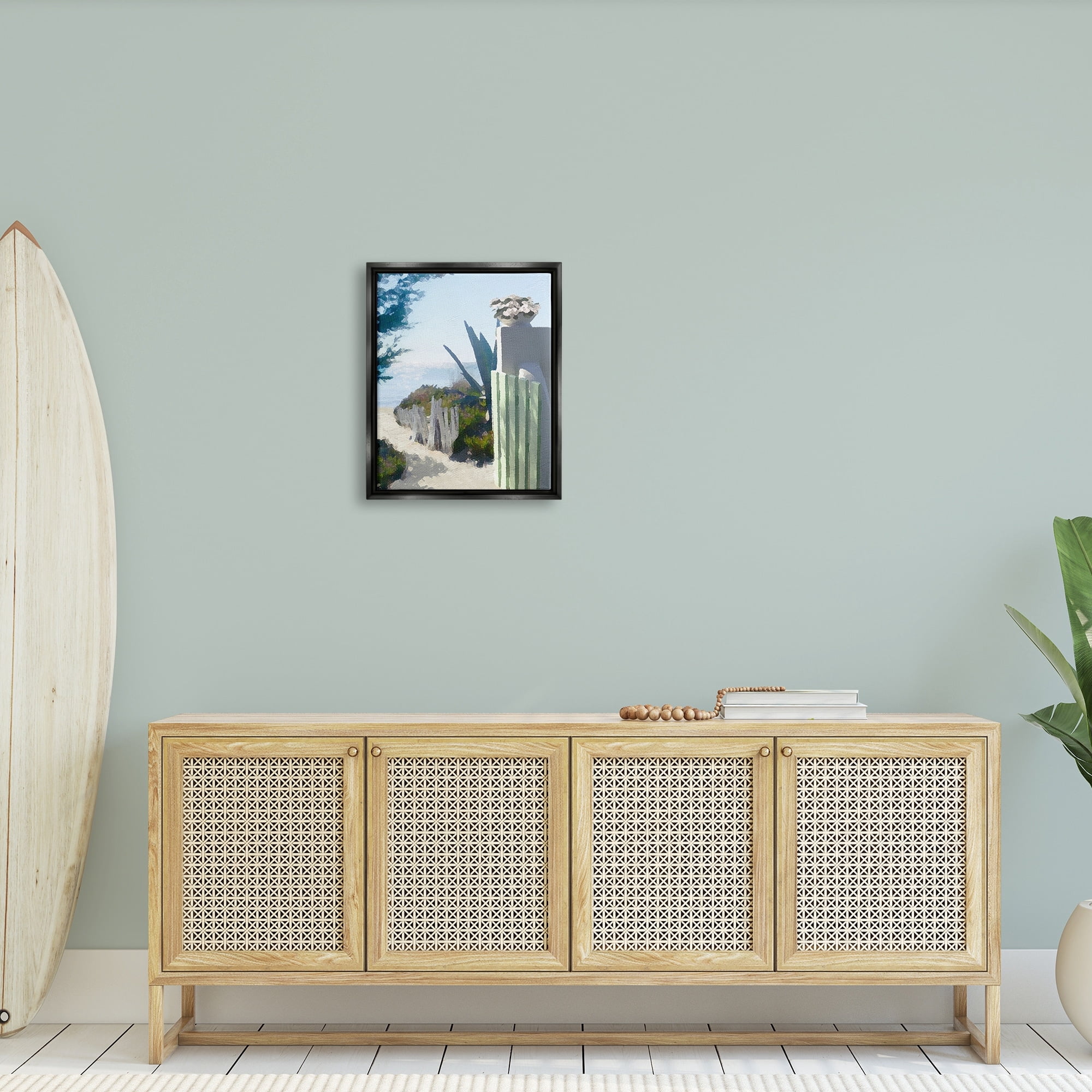 Stupell Industries Beach Shore Boardwalk Summer Ocean Sandy Breeze Painting Jet Black Floating Framed Canvas Print Wall Art, Design by Noah Bay