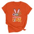 thumbnail image 4 of UPPADA Femmes Joyeuses Easter T-Shirt Bunny Rabbit T-Shirt Graphique Manches Courtes Lettres Amusantes Imprimées Chemises Manches Courtes Col Rond Tuniques Hauts Orange,P, 4 of 5