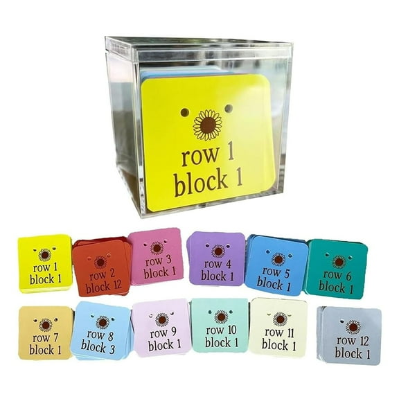 SSNTSY 12pcs 2.6" Square Quilt Block Row Markers Sewing and Quilting Notions Sewing Marking Tools Paper Cardstock with Holes and Clear Plastic Box for Quilting,Sewing Supplies Accessories