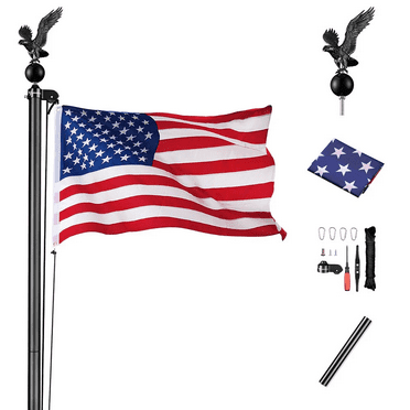 20' Sectional Flag Pole and Flag Kit with Regal Eagle, Black