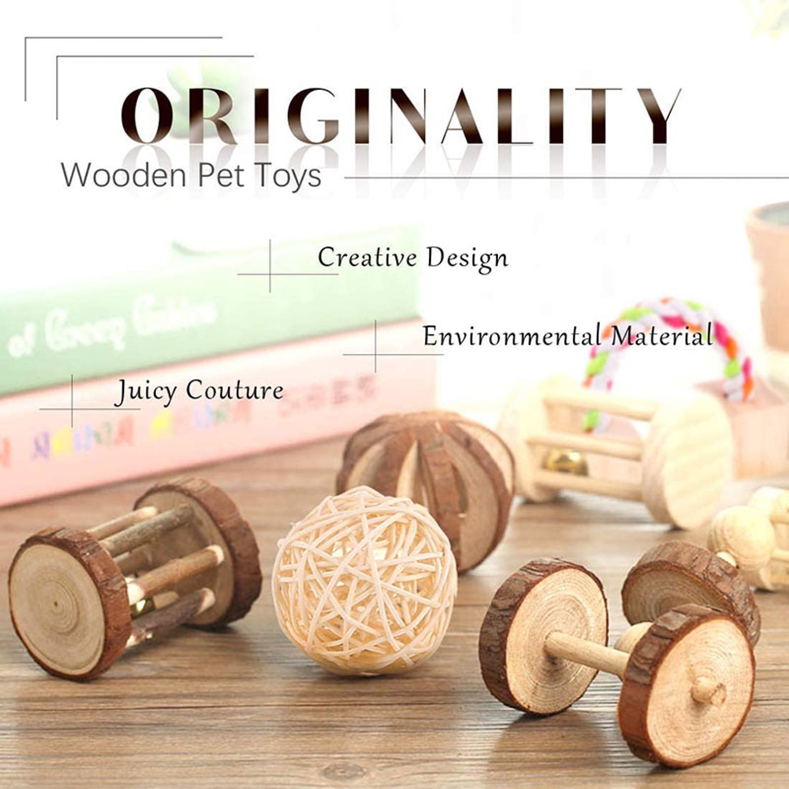 DOPI 8Pcs/Set Molar Toy Long Lifespan Relieve Anxiety Wood Hamster Wooden Toy Set for Chinchillas